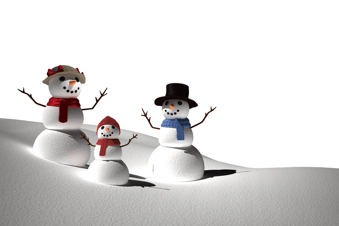 Festive Snowman Family on Transparent Background Vector