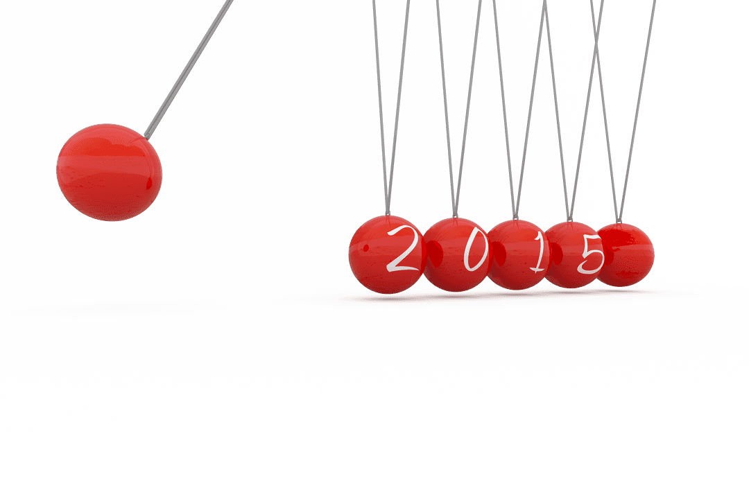 Transparent Newton's Cradle with Red Balls and 2015 Motion