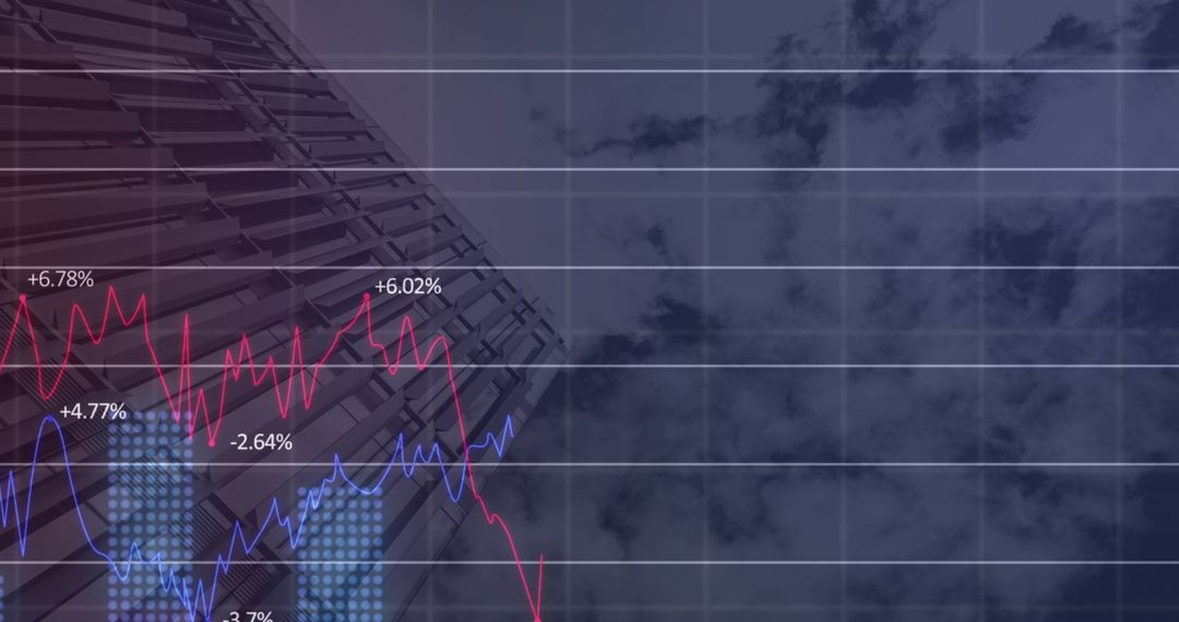 Digital Graphs Overlaying Urban Skyline and Clouds