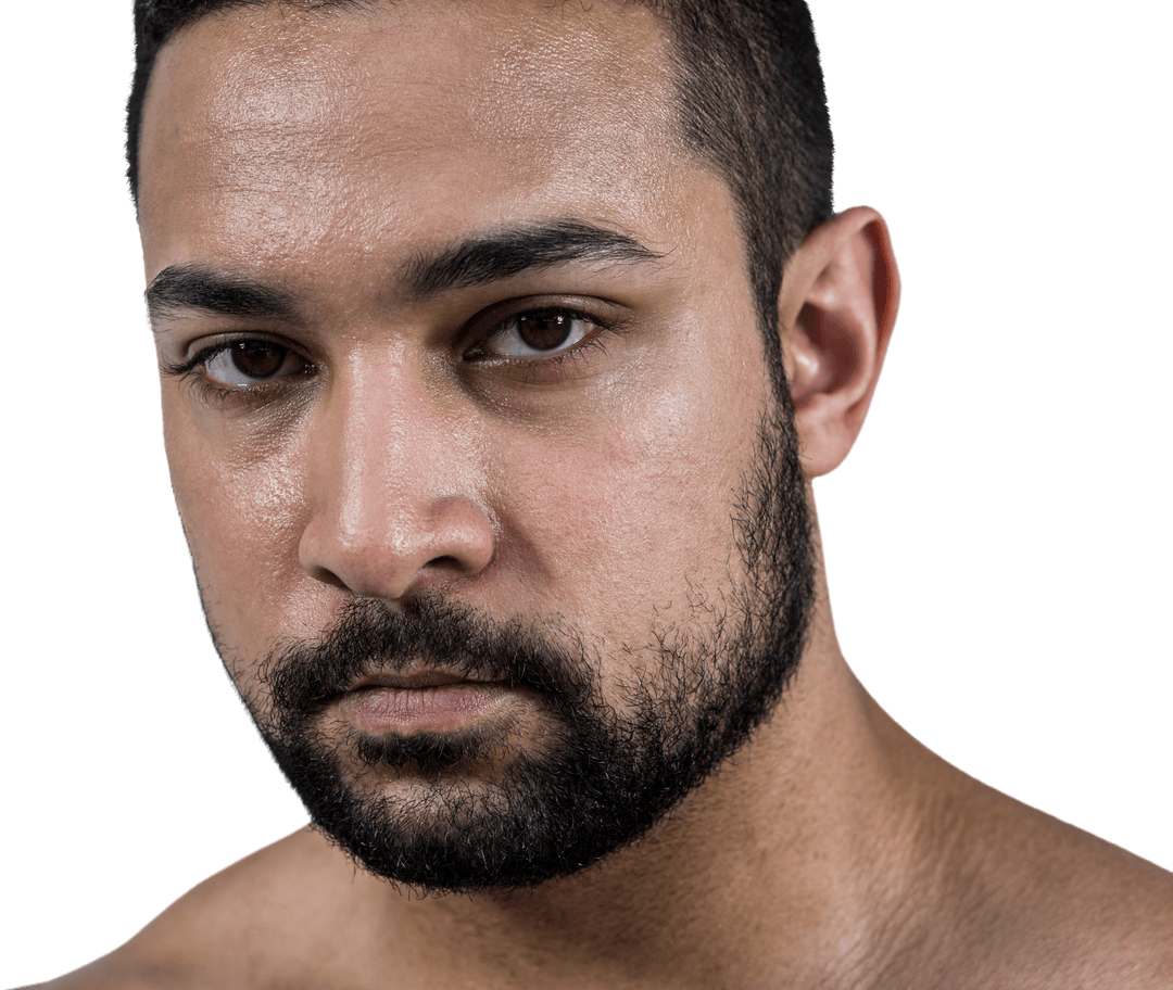 Transparent Intense Man Expressing Emotion with Serious Gaze