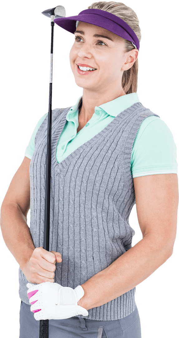 Smiling Woman Golfer with Club Transparent Background