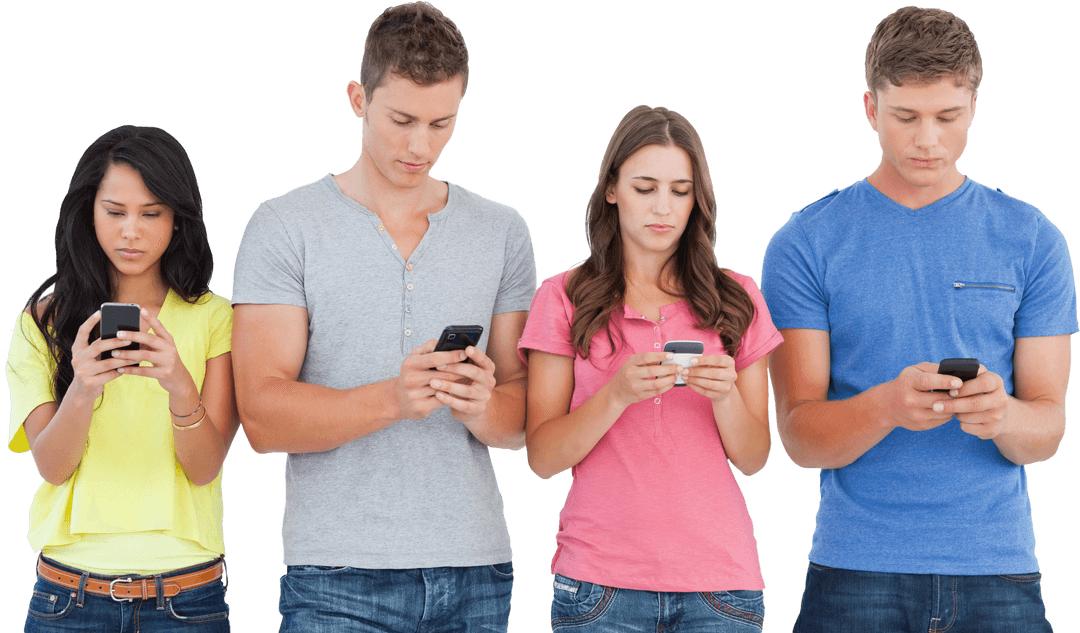 Diverse Group Chatting on Smartphones Background Transparent