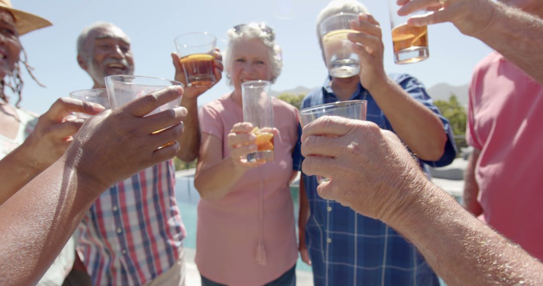 Retired Seniors Toasting with Drinks at Outdoor Gathering - Free Images, Stock Photos and Pictures on Pikwizard.com