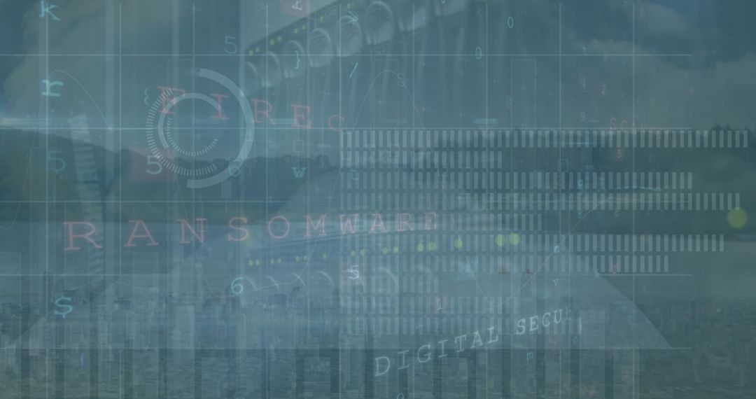 Digital Security Warning with Ransomware Overlay on Servers