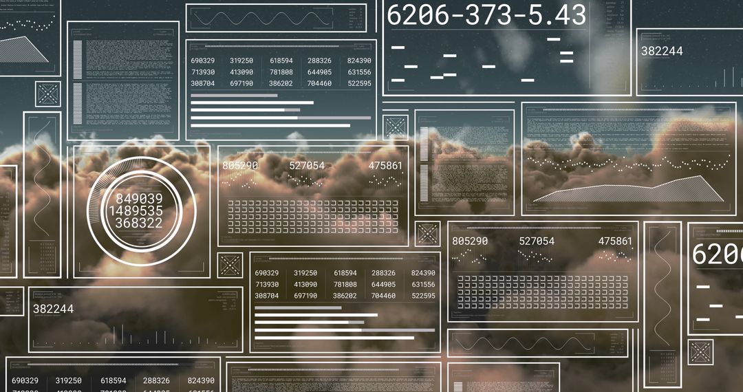 Digital Data Interface Displayed Over Cloudscape