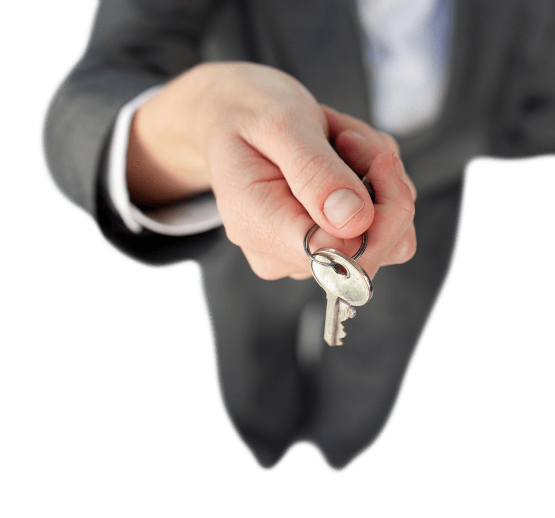 Transparent Close-up of Businesswoman Handing Key