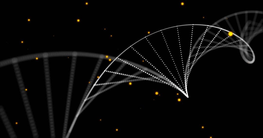 Digital DNA Strand with Glowing Elements on Black Background