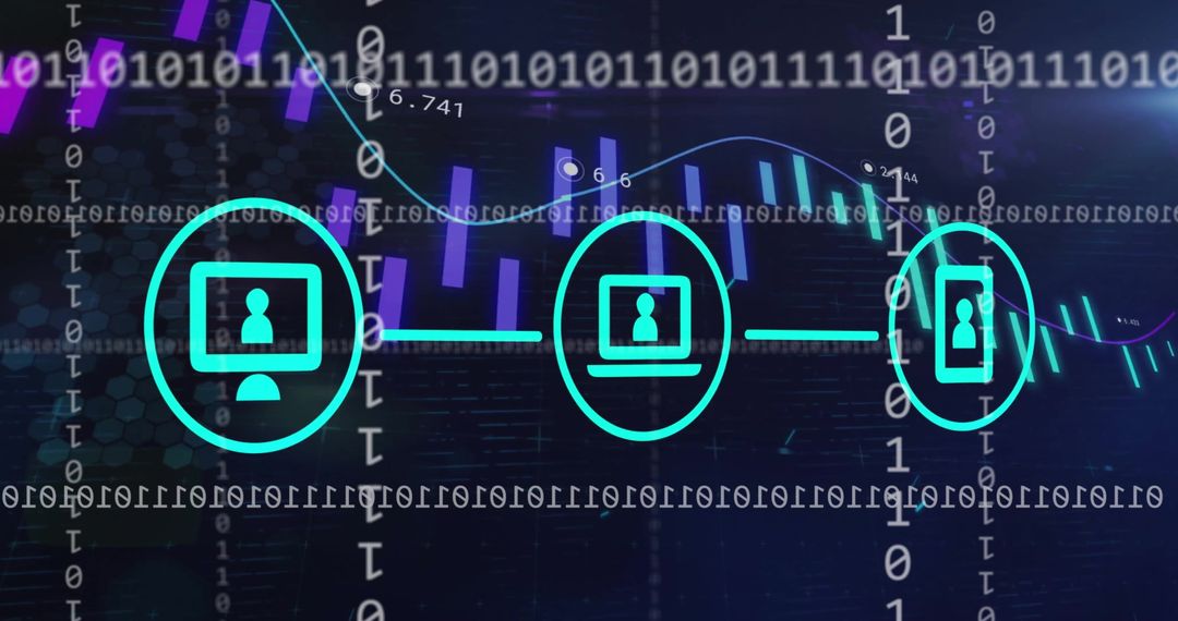 Digital Network with Binary Data and Interface Graphics