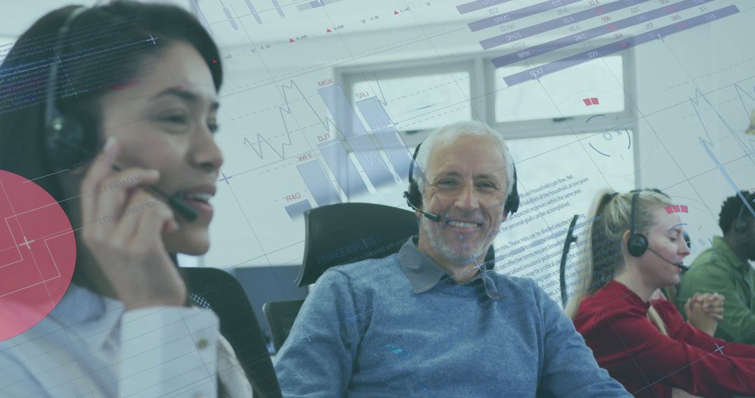Financial Analysis with Diverse Office Team in Headsets