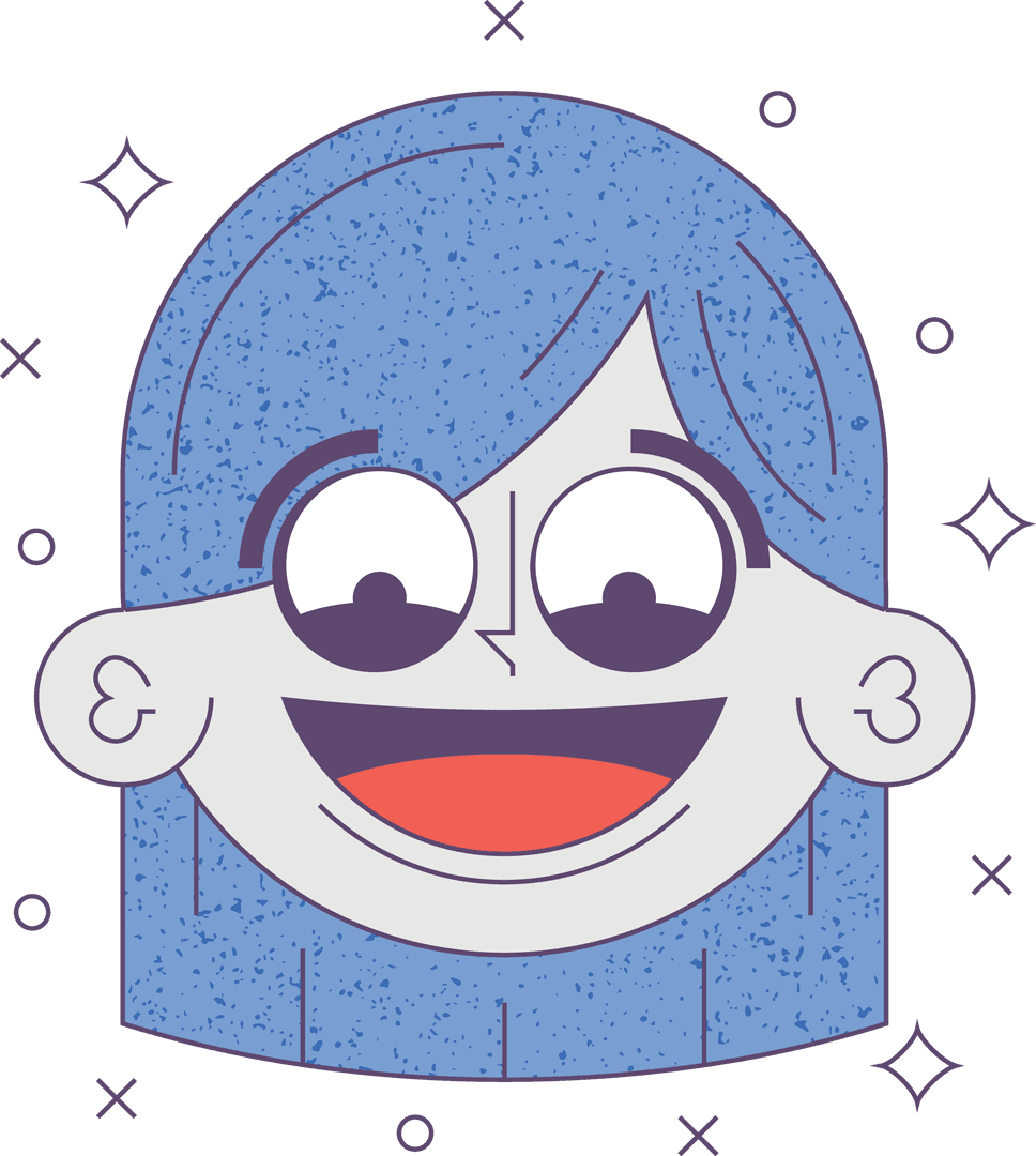 Smiling Cartoon Girl Face on Transparent Background