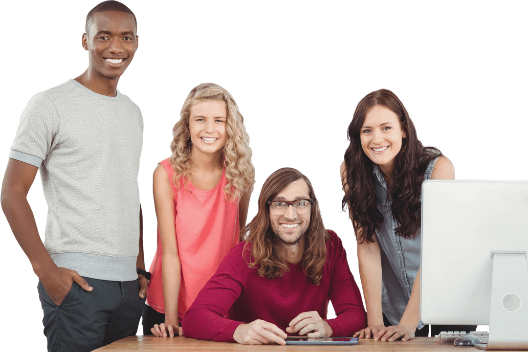 Diverse Team Collaborating at Transparent Work Desk