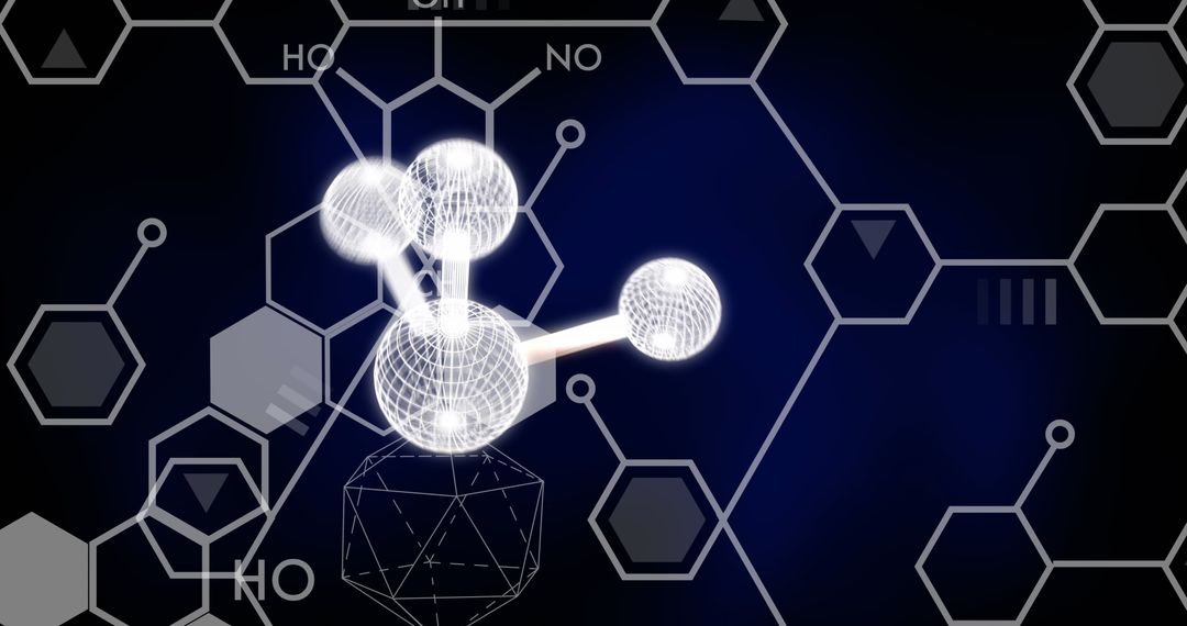 Futuristic Molecular Model with Chemical Diagram Background