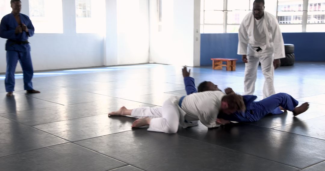 Diverse Martial Arts Group Sparring on Gym Mats