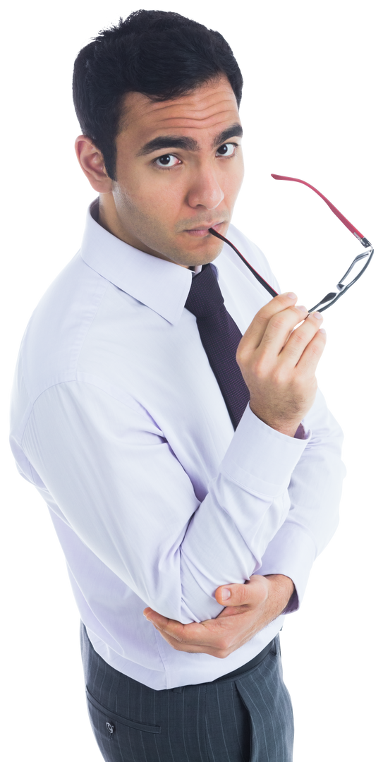 Businessman Contemplating with Eyeglasses Transparent Background - Download Free Stock Images Pikwizard.com