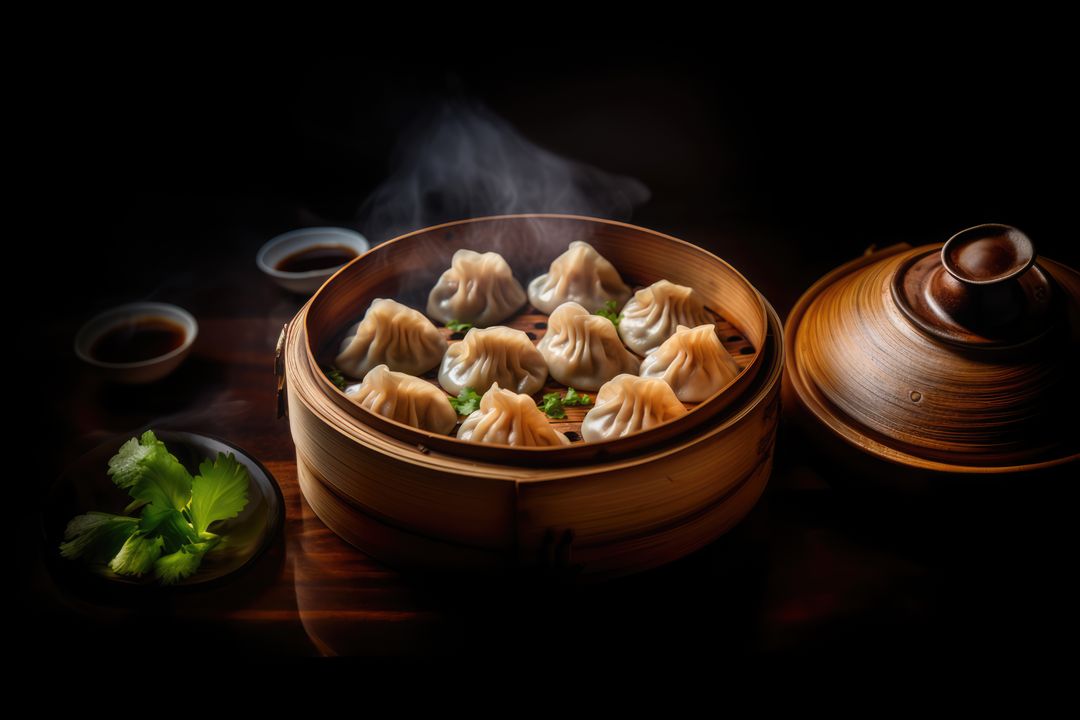 Close up of asian dumplings in bamboo steamer, created using generative ai technology - Free Images, Stock Photos and Pictures on Pikwizard.com