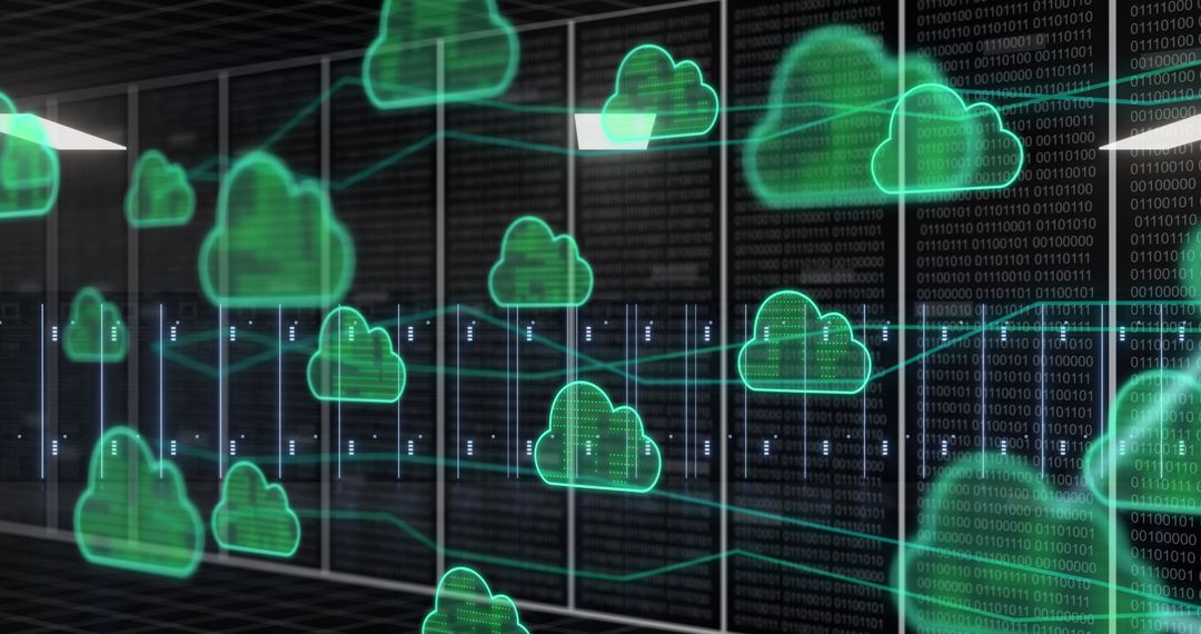 Digital Cloud Connections Over Computer Server Room