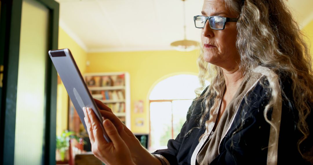 Senior Woman Using Tablet at Home for Reading and Browsing - Free Images, Stock Photos and Pictures on Pikwizard.com