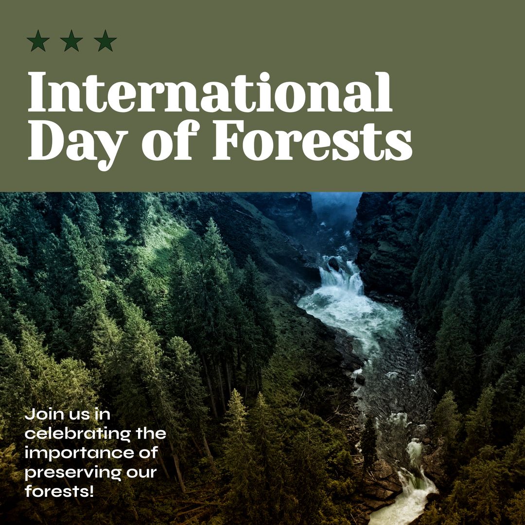 International Day of Forests Celebration with Waterfall and Lush Green Trees - Download Free Stock Templates Pikwizard.com