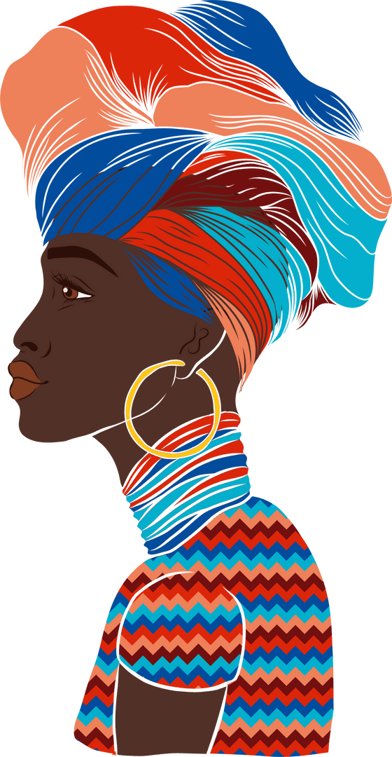 Vibrant Headwrap Woman Capturing Cultural Essence on Transparent Background