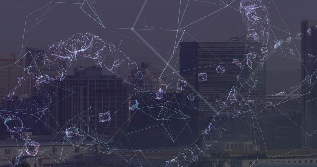 Futuristic Network Overlay Injecting Technology into City Skyline