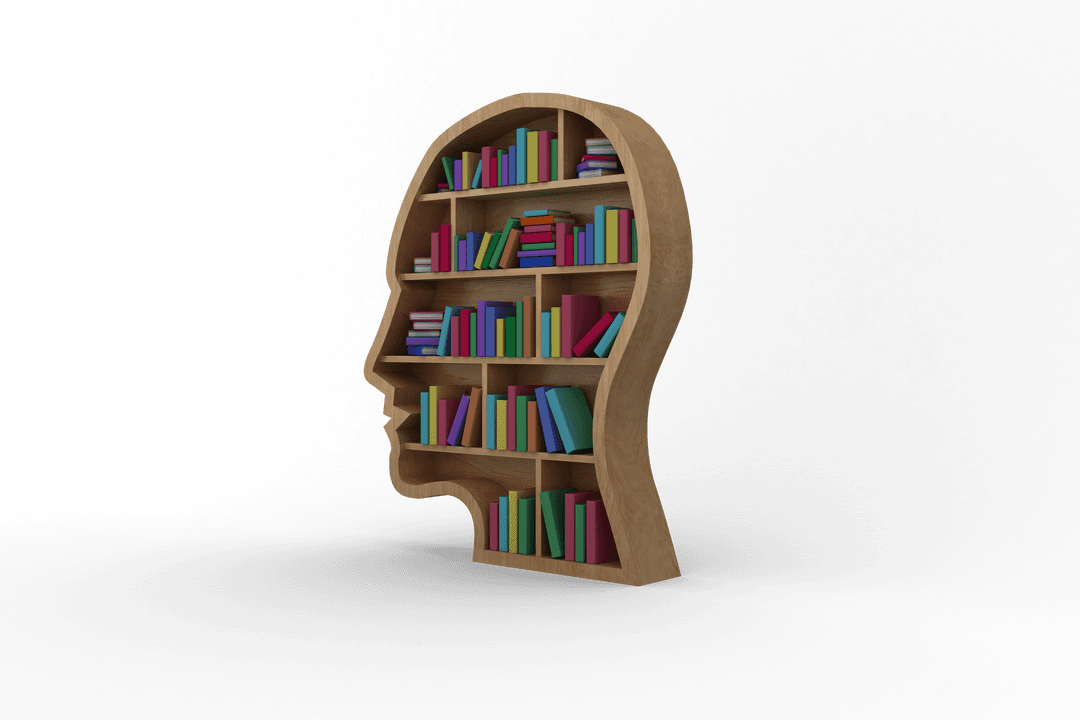 Transparent Bookcase Head Shaped With Colorful Books Concept