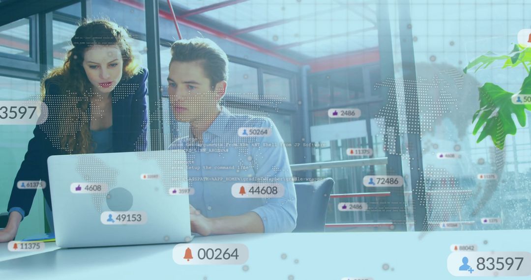 Top View of Corporate Team Discussing Data Amid Digital Interface