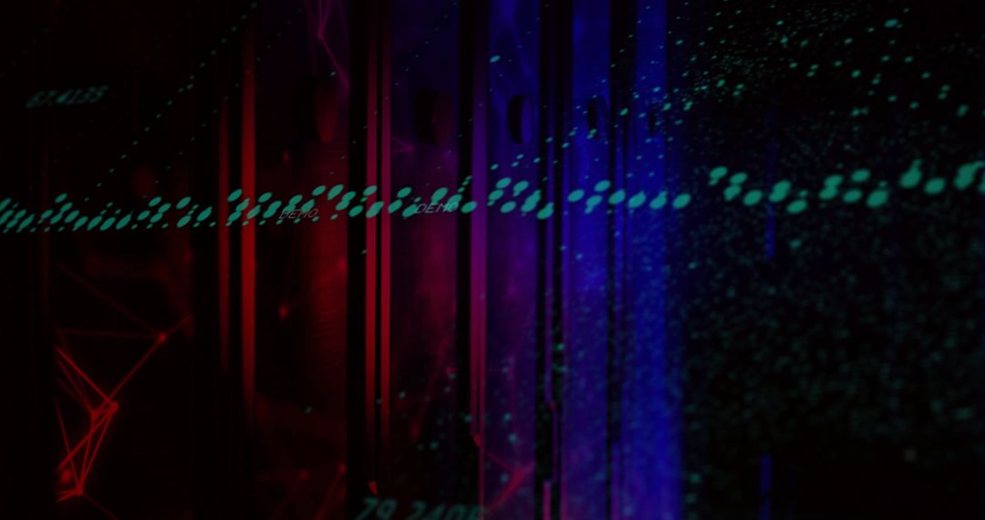 Digital Data Processing Over Server Background with Glowing Patterns