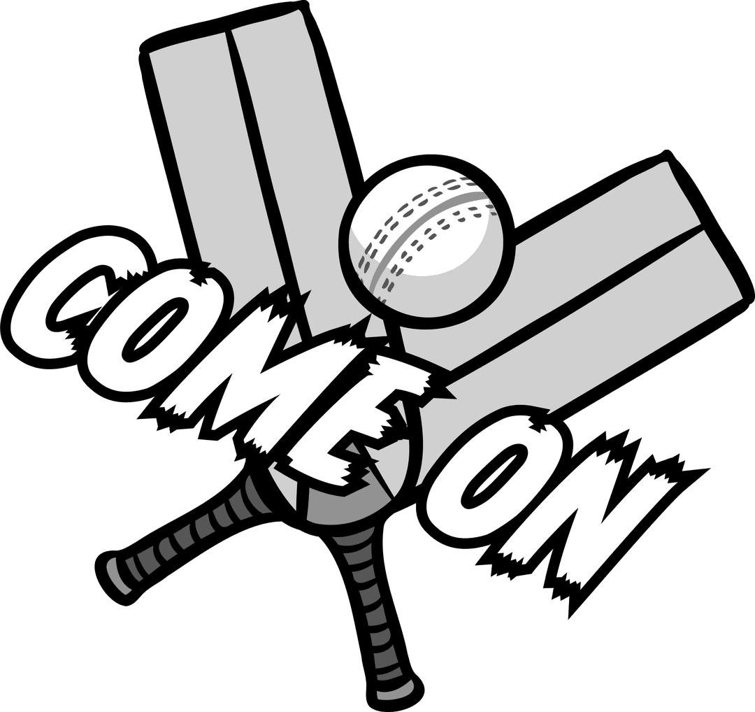 Dynamic Cricket Bats and Ball with Energetic Text on Transparent Background