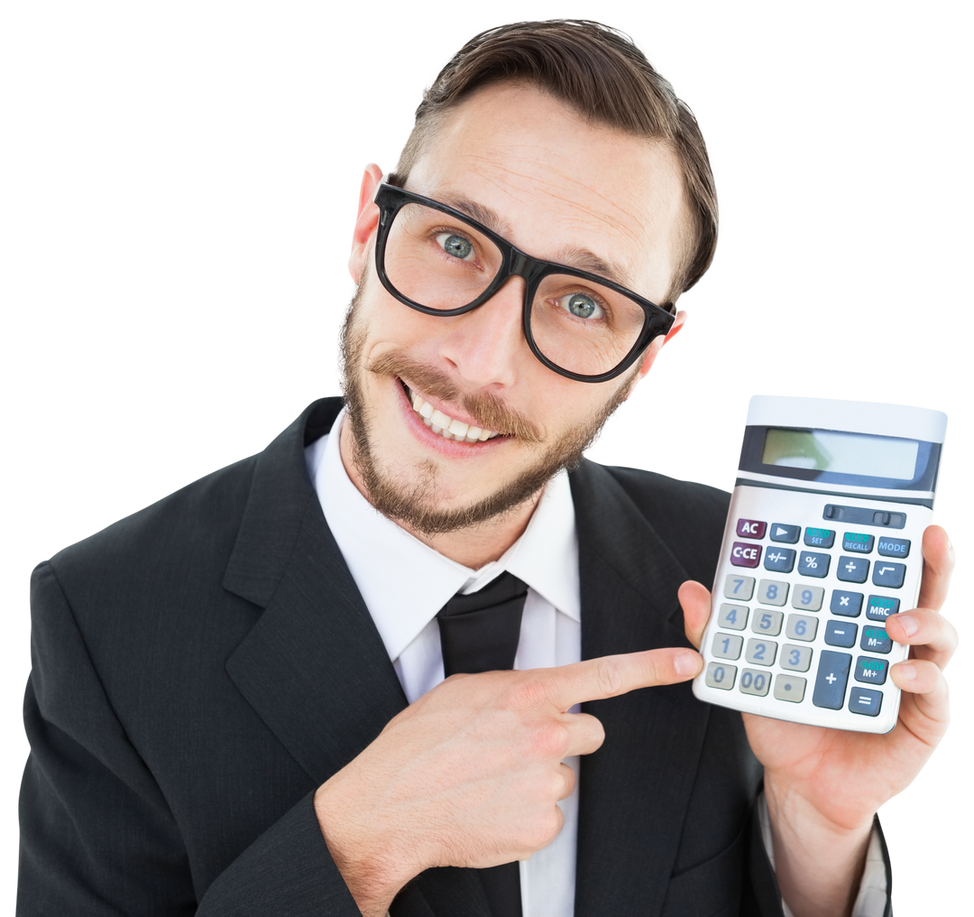 Transparent Geeky Businessman Smiling with Calculator - Download Free Stock Images Pikwizard.com