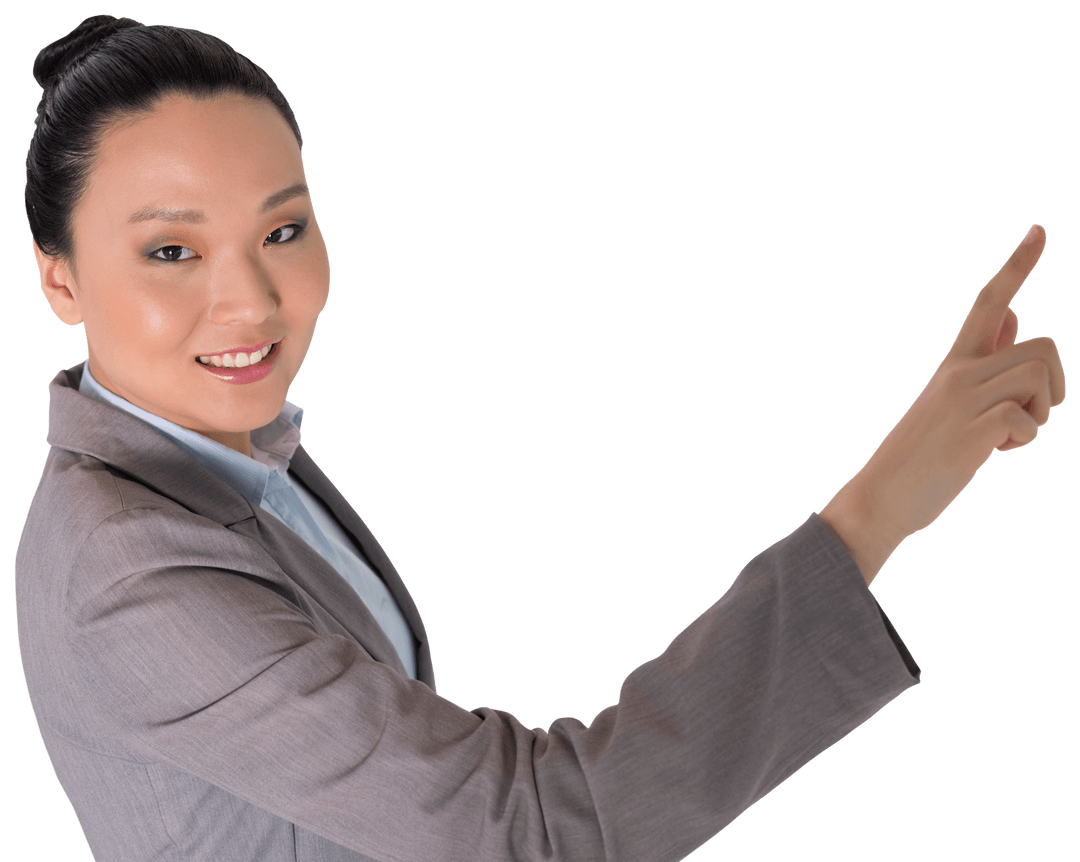Businesswoman Pointing with Energy on Transparent Background