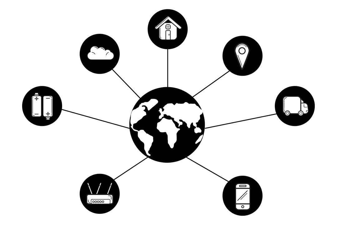Transparent Network Connections with Digital Icons on Globe
