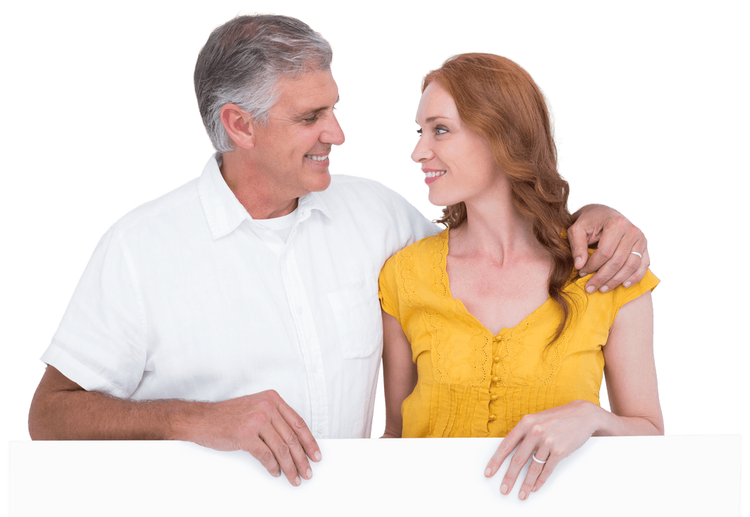 Happy Transparent Seniors Holding Blank Banner