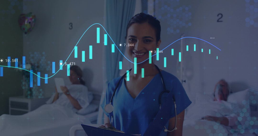 Indian Nurse Analyzing Patient Data with Digital Chart in Hospital Ward