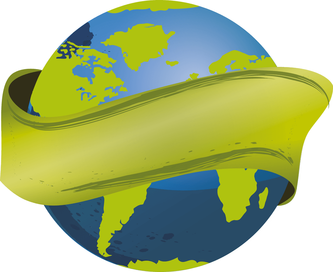 Digital Globe with Green Ribbon on Transparent Background