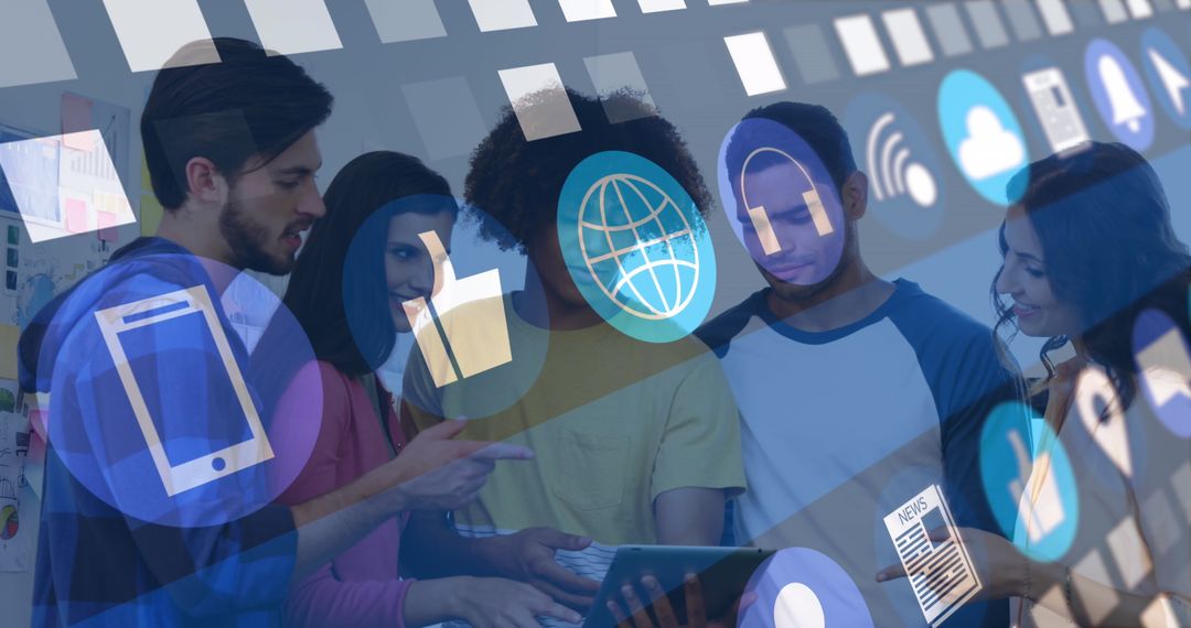 Diverse Friends Exploring Digital World on Tablet