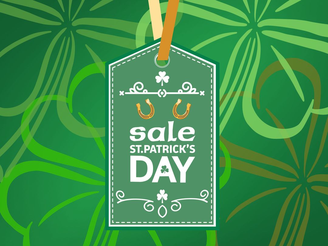 Festive St. Patrick's Day Sale Tag on Green Backdrop
