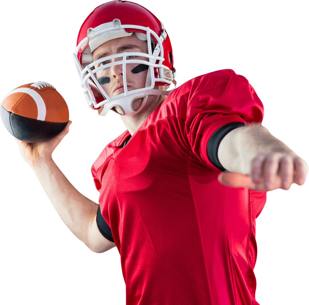 American Football Player Throwing Ball in Transparent Background