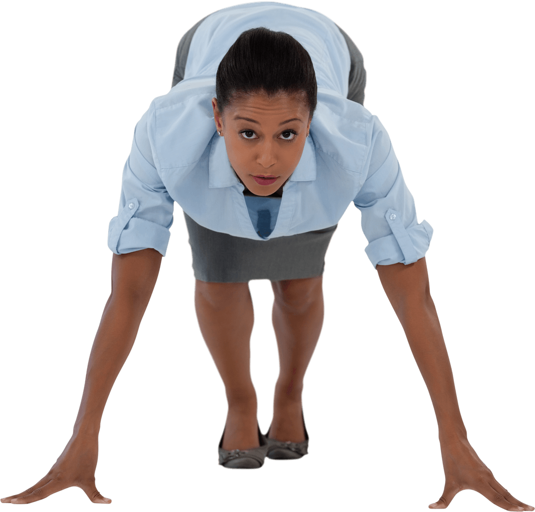 Transparent Businesswoman Ready to Sprint Wearing Formal Attire