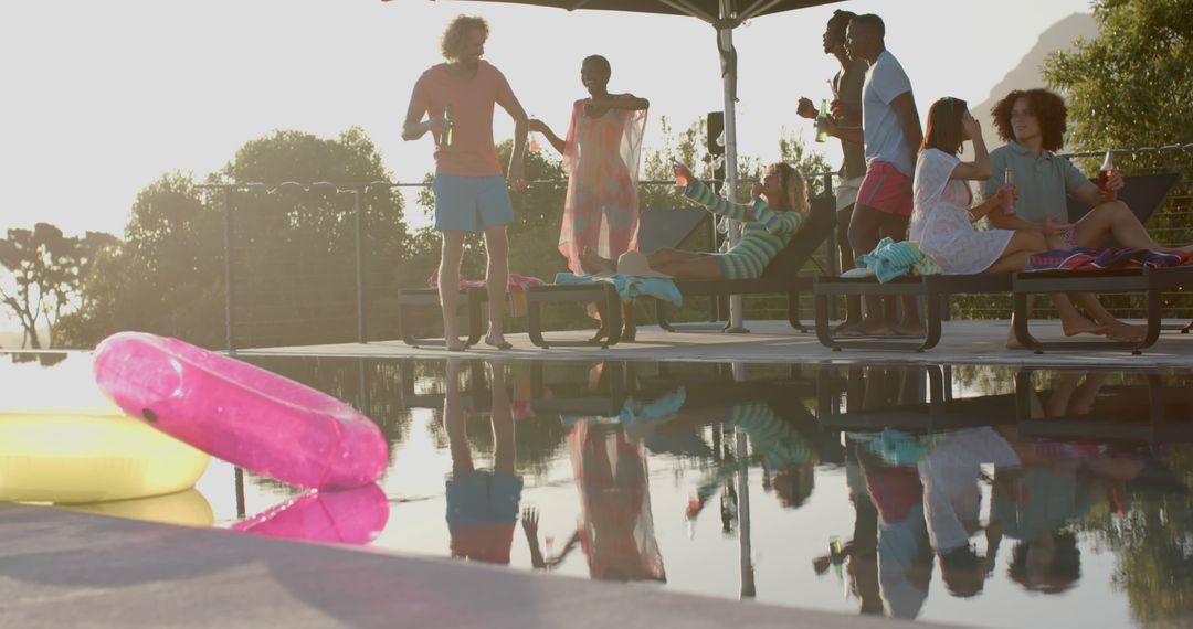 Group of Friends Enjoying Poolside Party with Refreshments - Free Images, Stock Photos and Pictures on Pikwizard.com