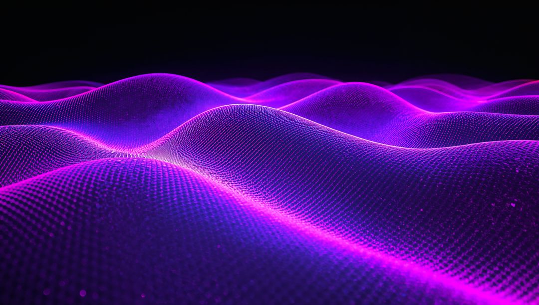 Abstract Neon Mesh Waves in Dark Virtual Space
