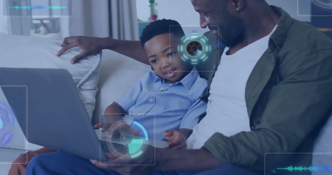 Father and Son Enjoy Interactive Technology Experience at Home