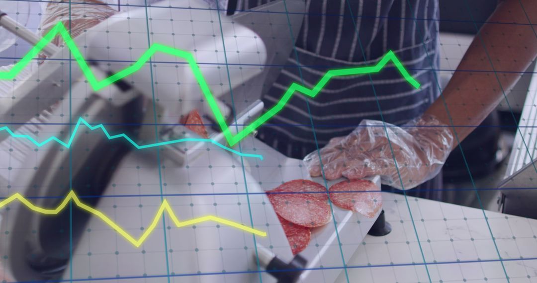 Butcher Cutting Meat with Graph Overlay Showing Market Trends - Free Images, Stock Photos and Pictures on Pikwizard.com