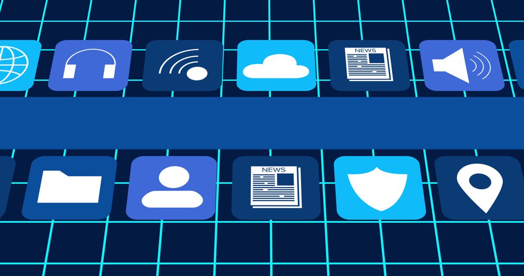 Digital Icons on Grid with Moving Blue Stripe