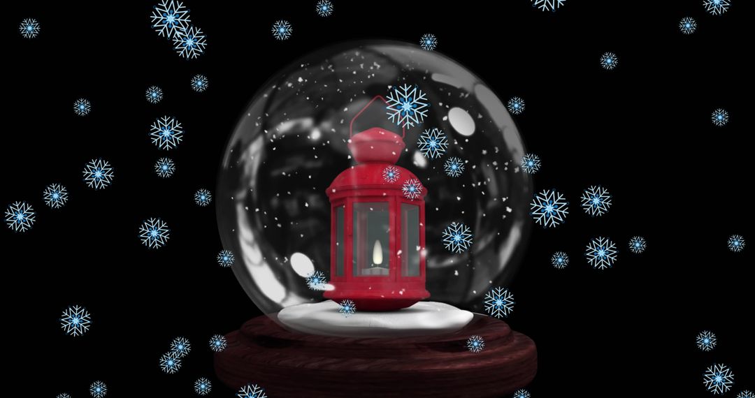 Festive Snow Globe with Red Lantern