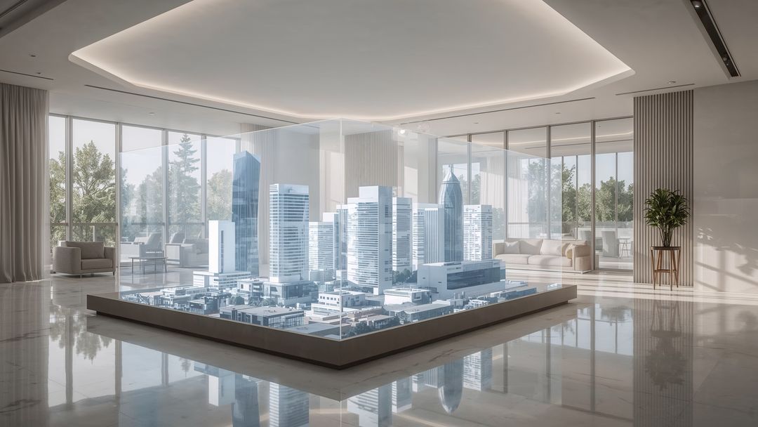 Translucent 3D City Model in Modern Presentation Room