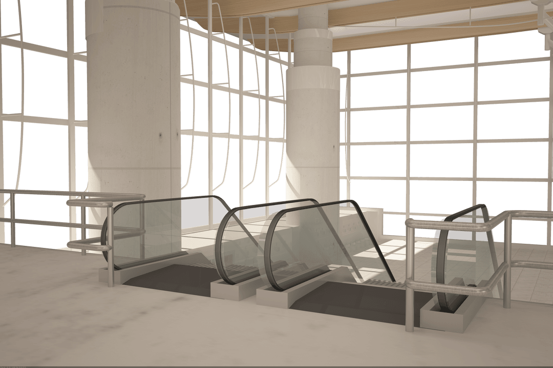 Modern Building Interior with Moving Stairs on Transparent Background