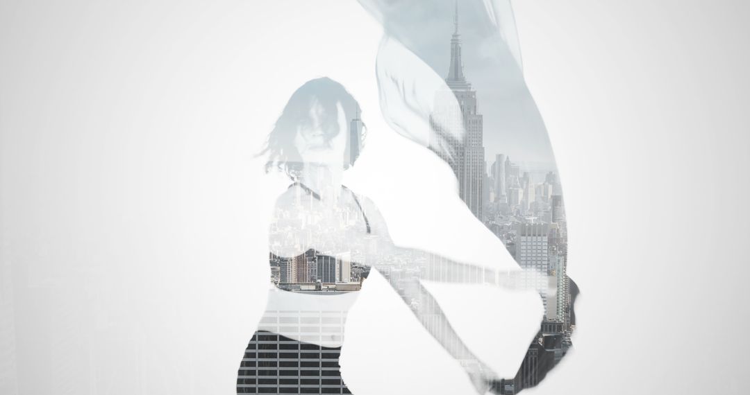 Creative Double Exposure of Dancer and Cityscape
