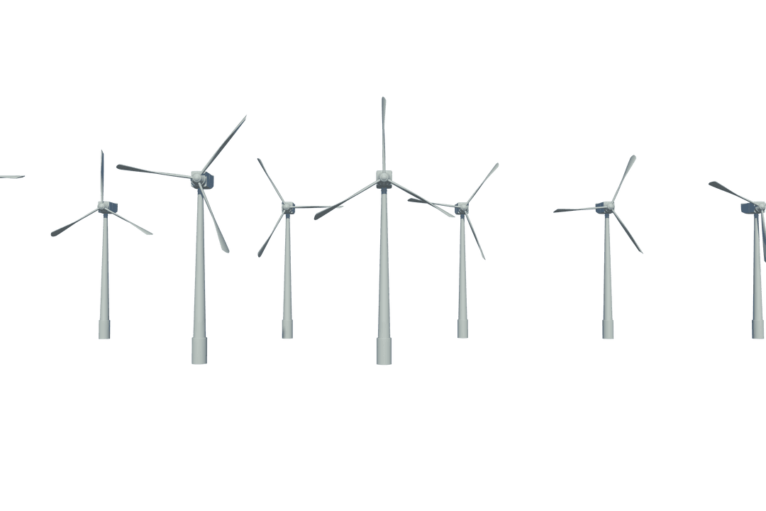 Transparent Windmills in a Line Illustrating Renewable Energy