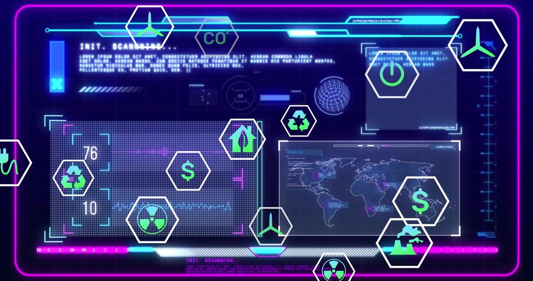 Futuristic Digital Interface with Green Ecology Icons