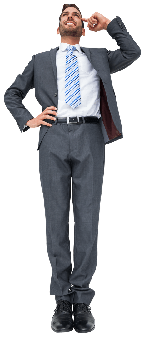 Confident Businessman Thinking in Suit on Transparent Background